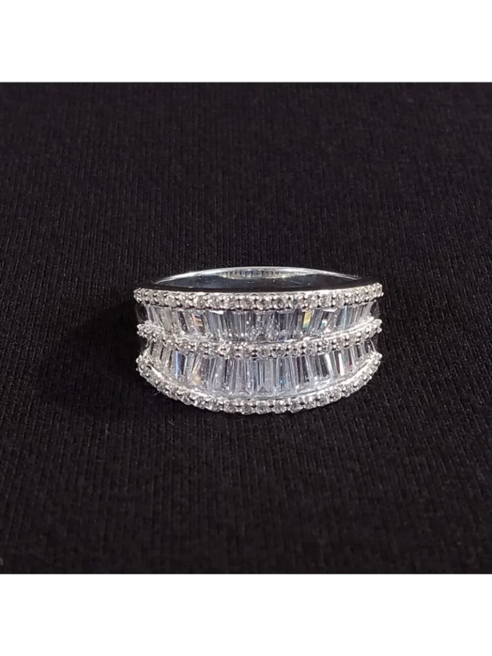 925 Sterling Silver Multi-Row Baguette & Round CZ Statement Ring Size 10